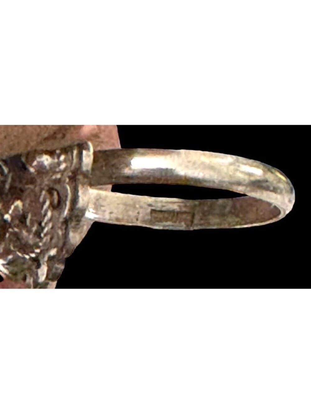 Antique Mexican Sterling Silver Filigree Flower Ring Turquoise Stone Sz 7.75 - Picture 8 of 10